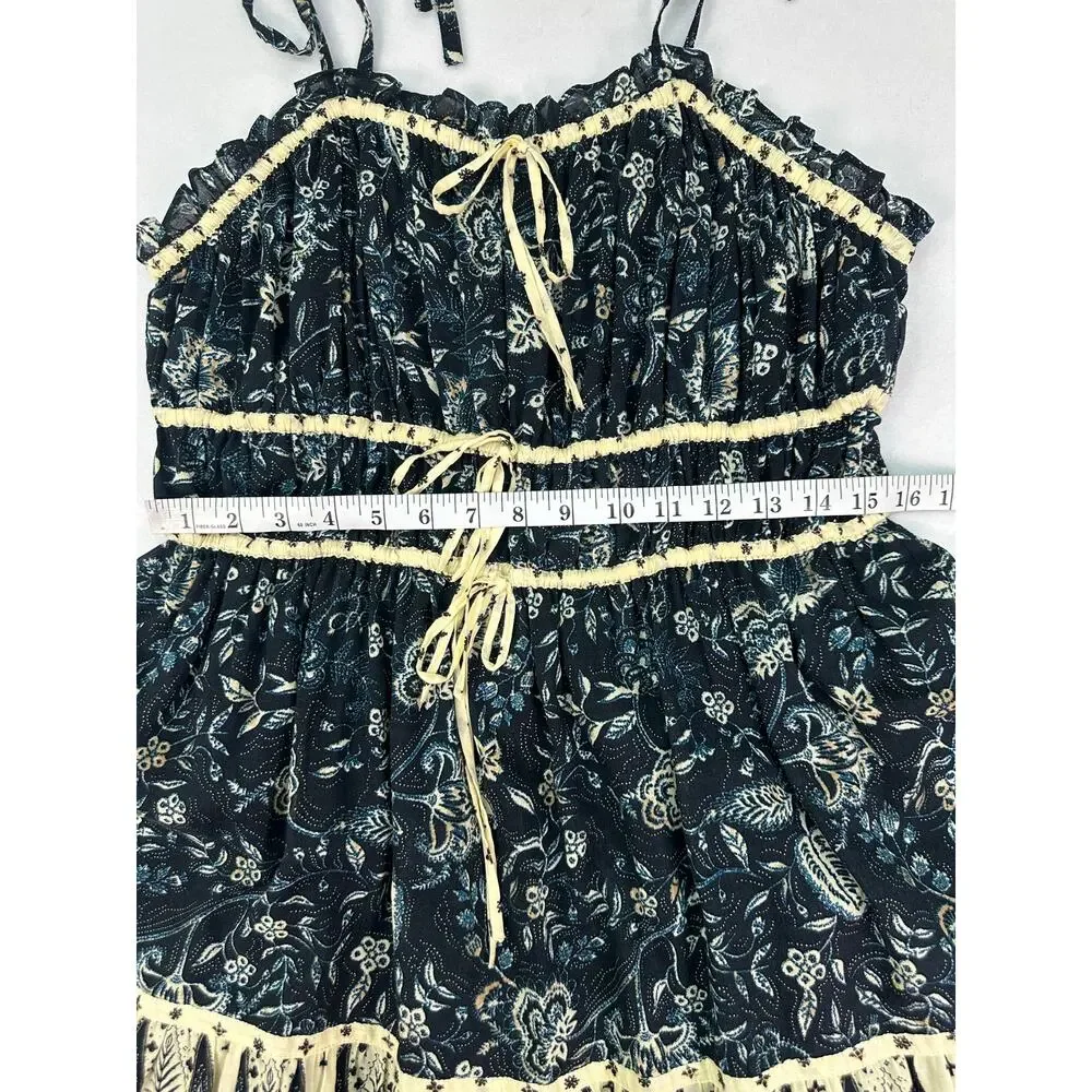 NWT Christian Lacroix Floral Midi Dress Dark Blue Cream Adjustable Straps Size L - Picture 11 of 12